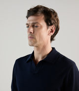 Polo col ouvert en maille marine - IZAC