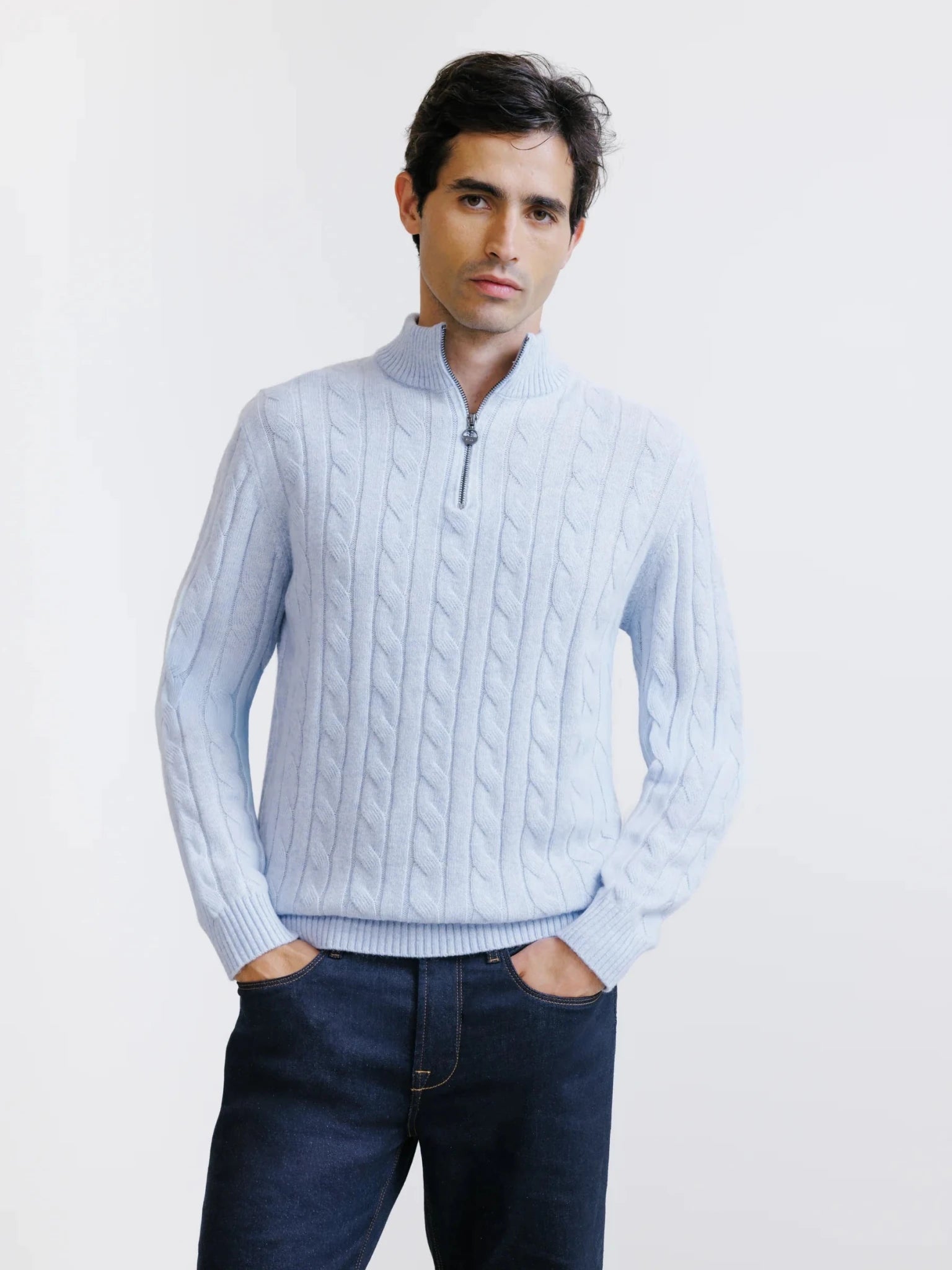 Pull col montant demi-zip bleu ciel - IZAC