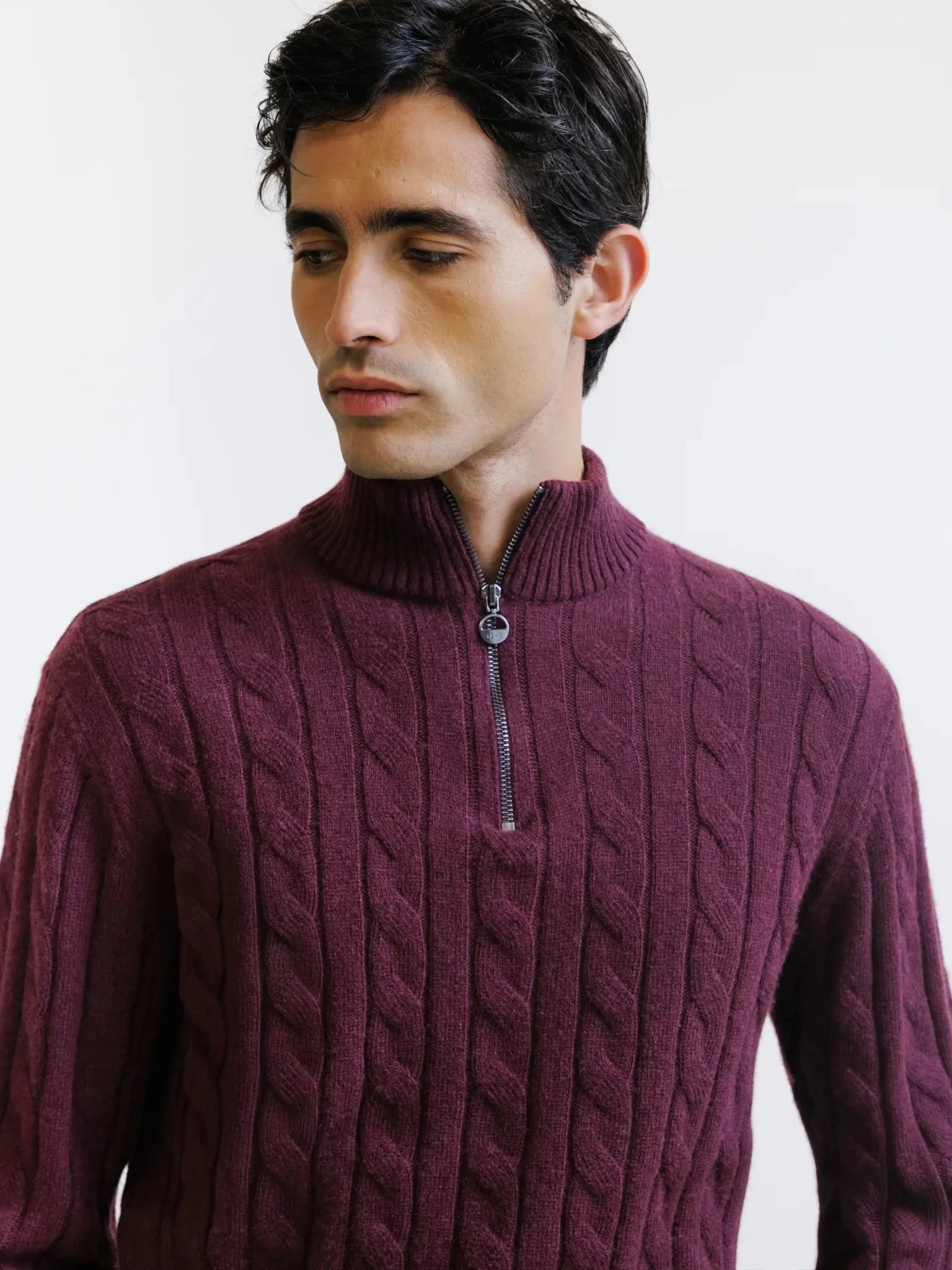 Pull col montant demi-zip bordeaux - IZAC