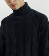 Pull col roulé torsadé noir