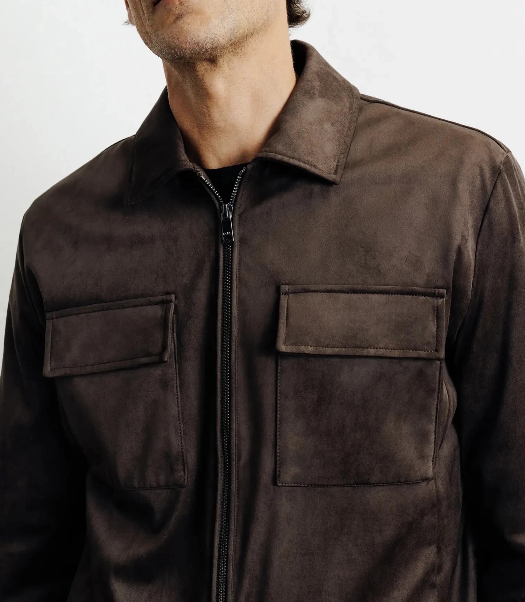 Blouson col chemise marron