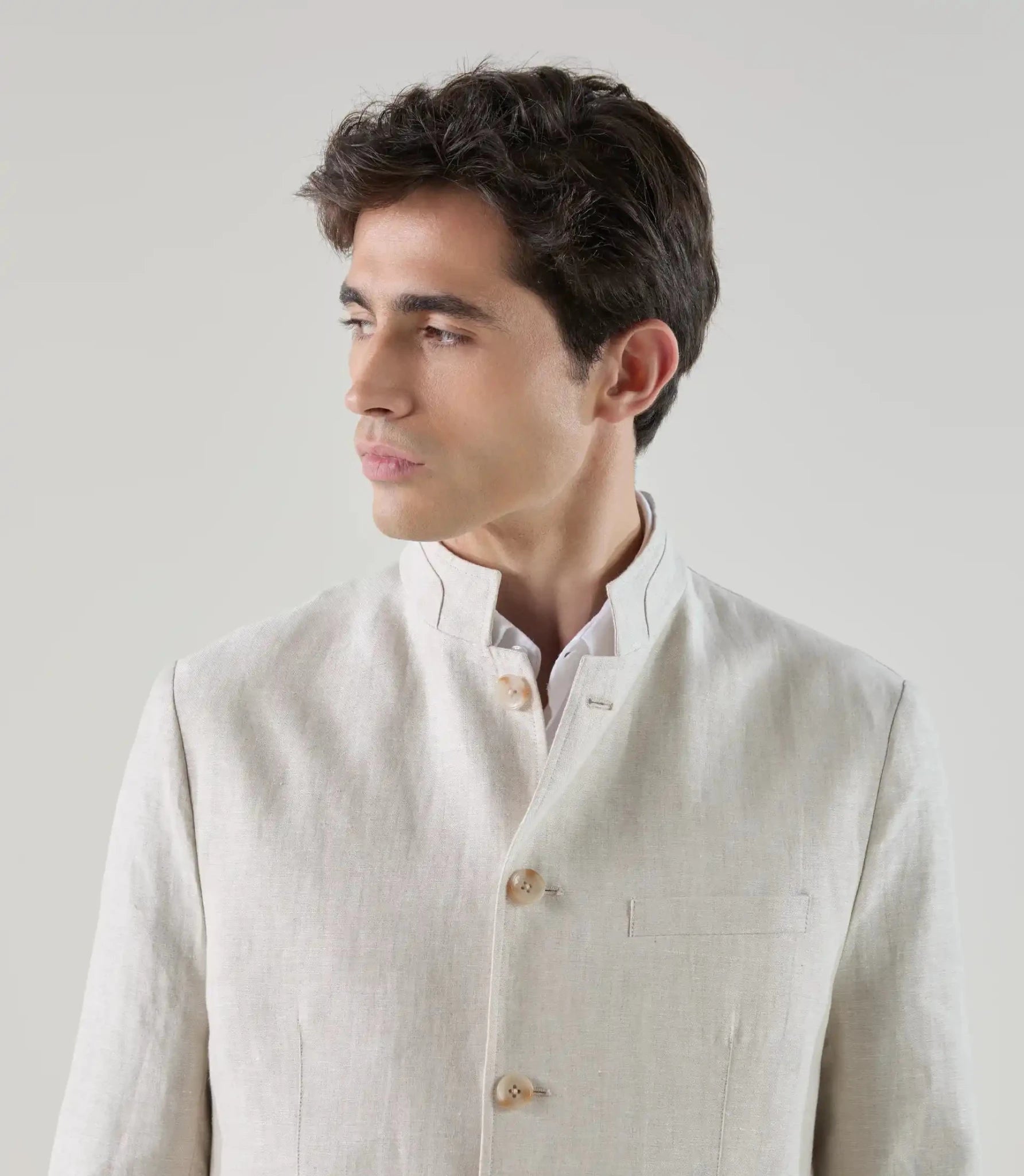 Veste col mao 100% lin beige clair - IZAC