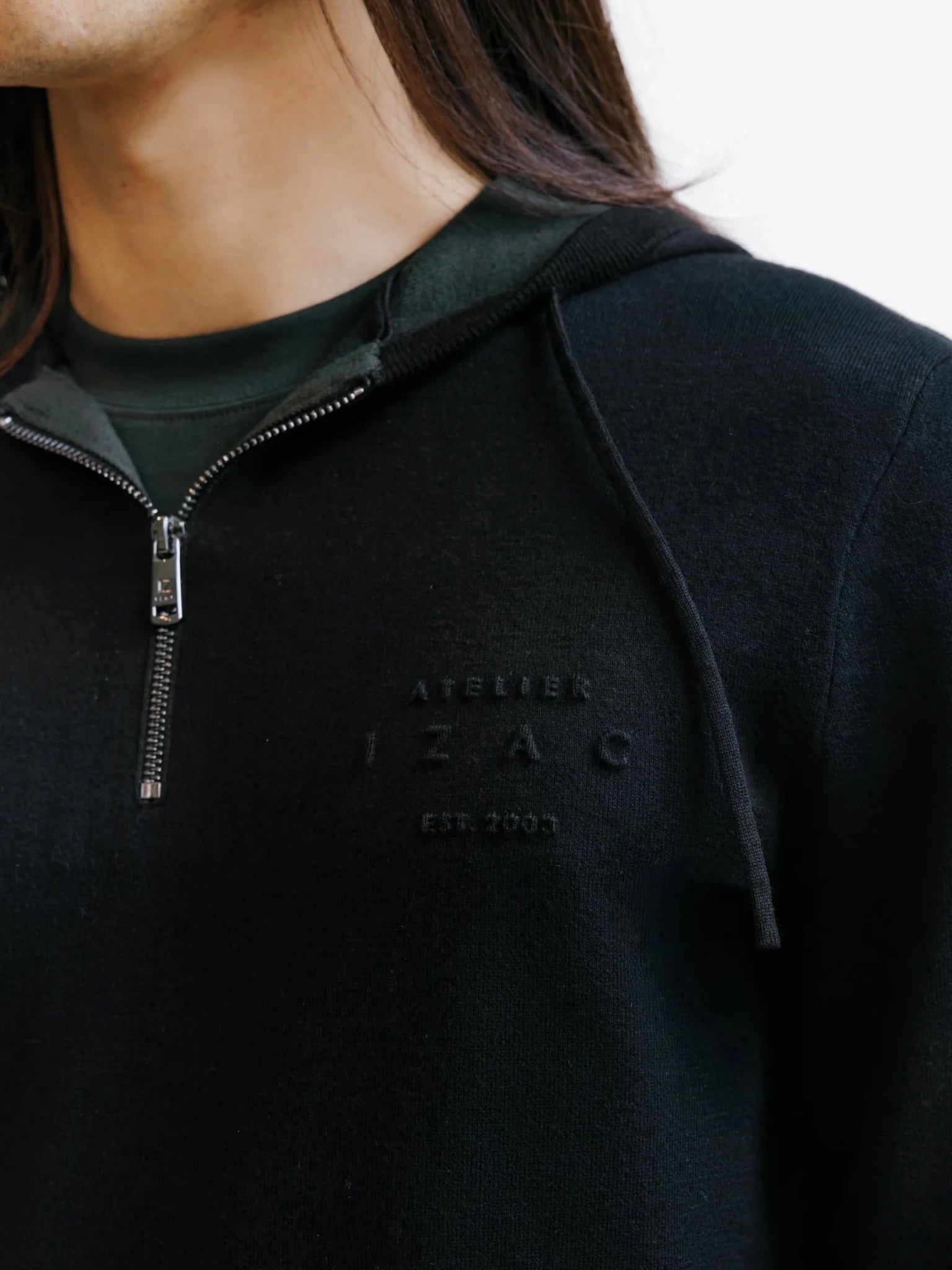 Hoodie en maille à capuche demi-zippé noir