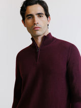 Pull demi-zippé en laine mérinos bordeaux