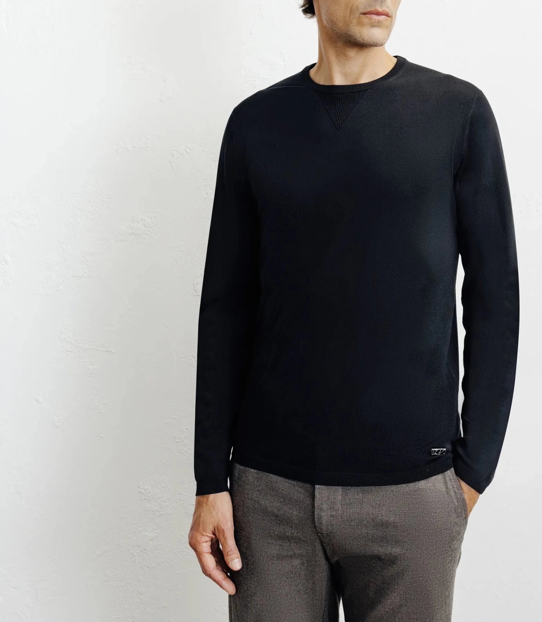 Pull manches longues col rond en maille noir - IZAC