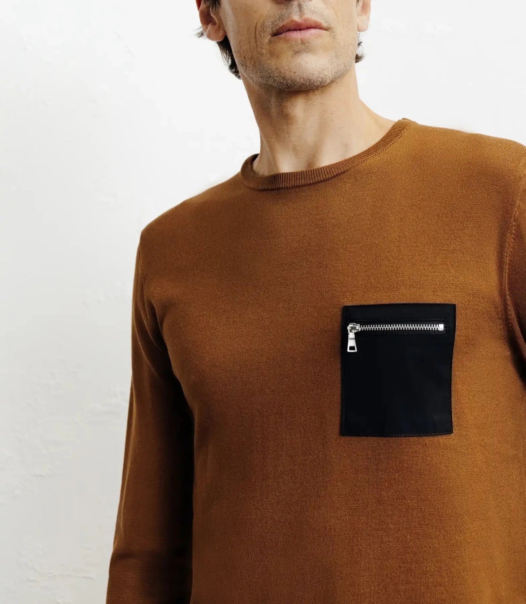 Pull manches longues col rond en maille bronze - IZAC