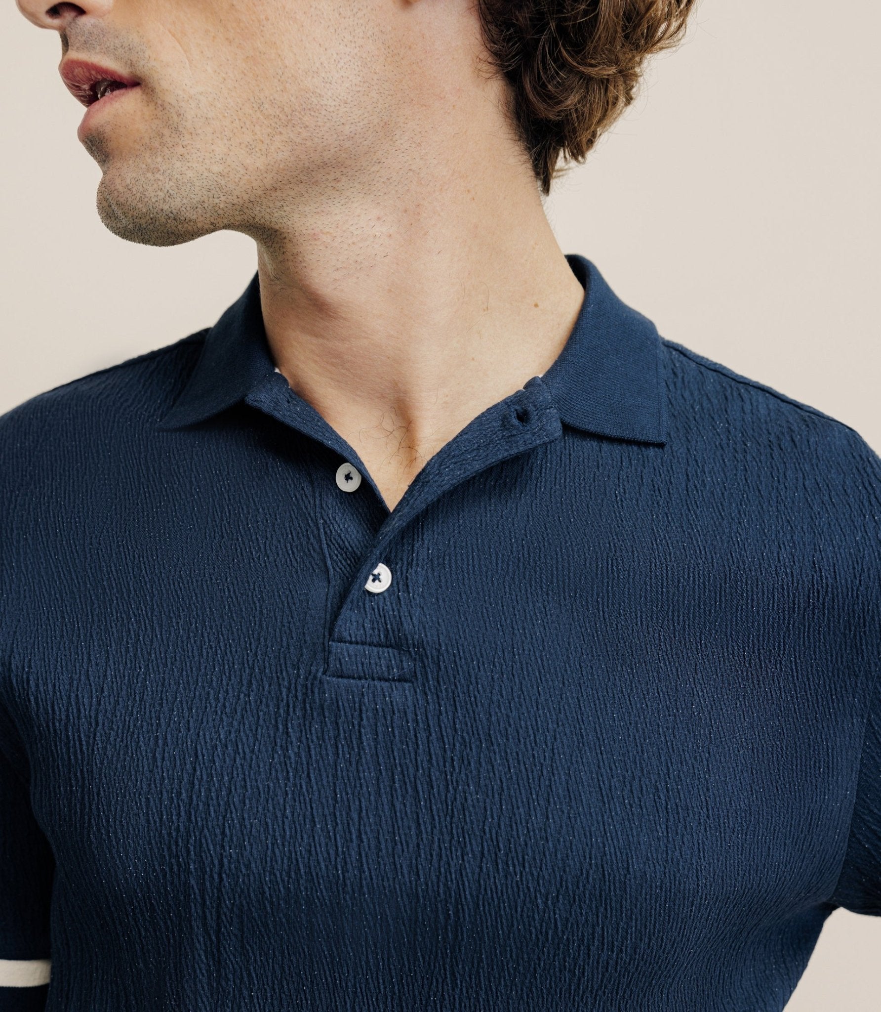 Polo boutonné en jersey marine - IZAC