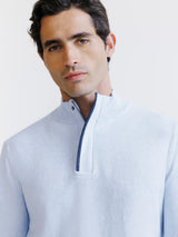 Pull col montant demi zippé bleu ciel