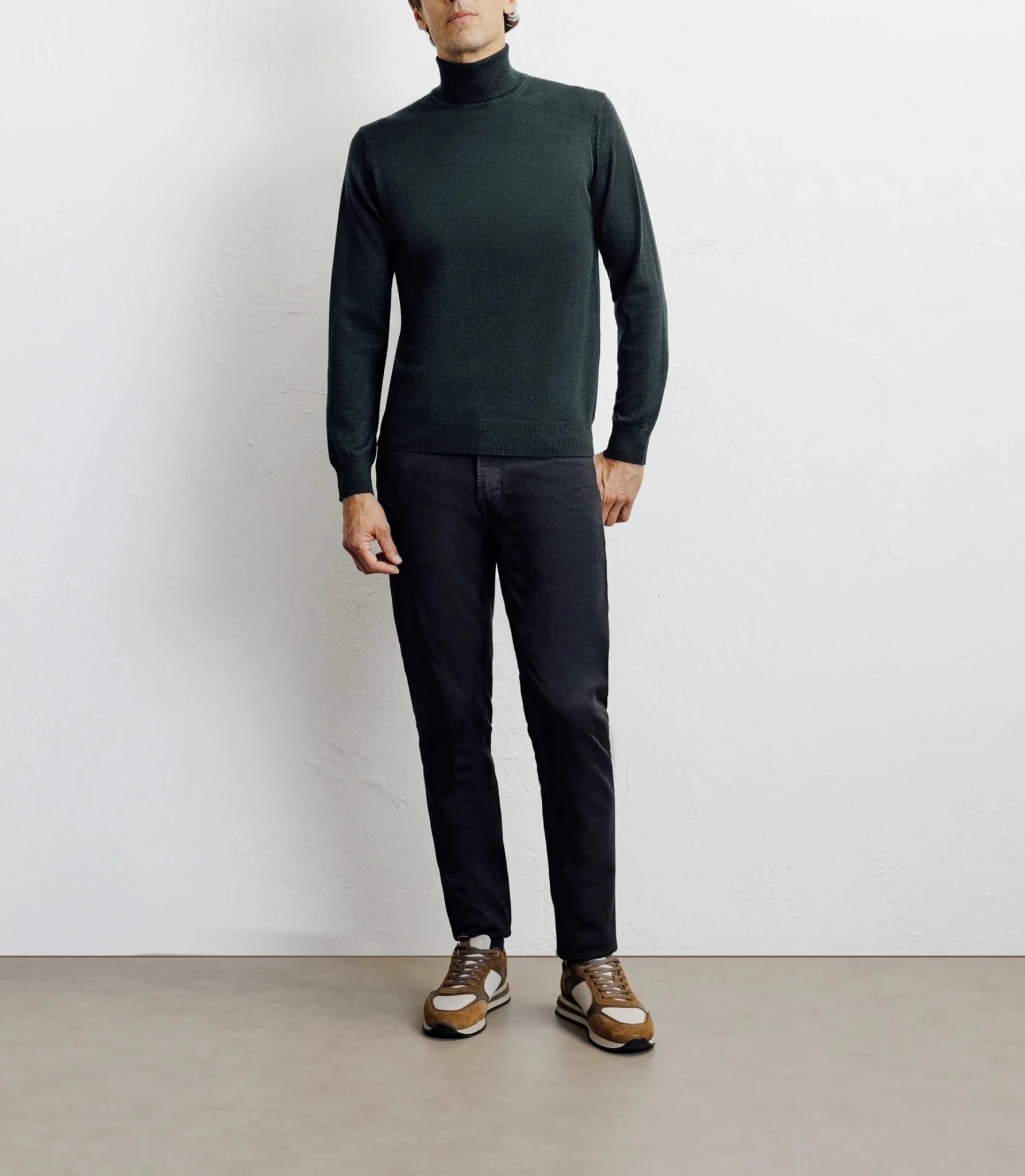 Pull col roulé vert foncé - IZAC