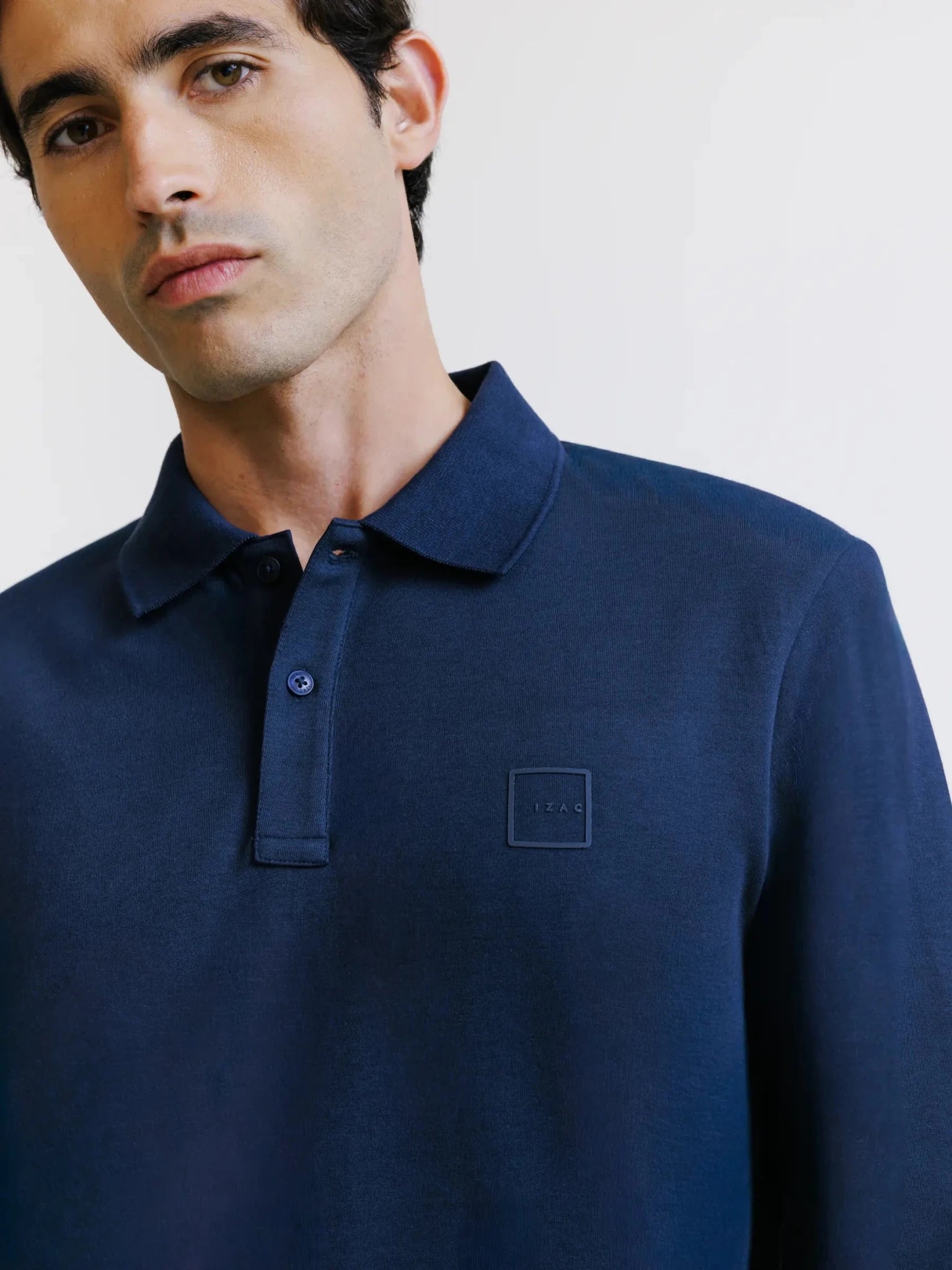 Polo manches longues col boutonné marine