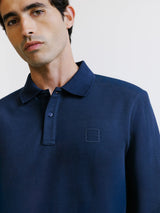 Polo manches longues col boutonné marine