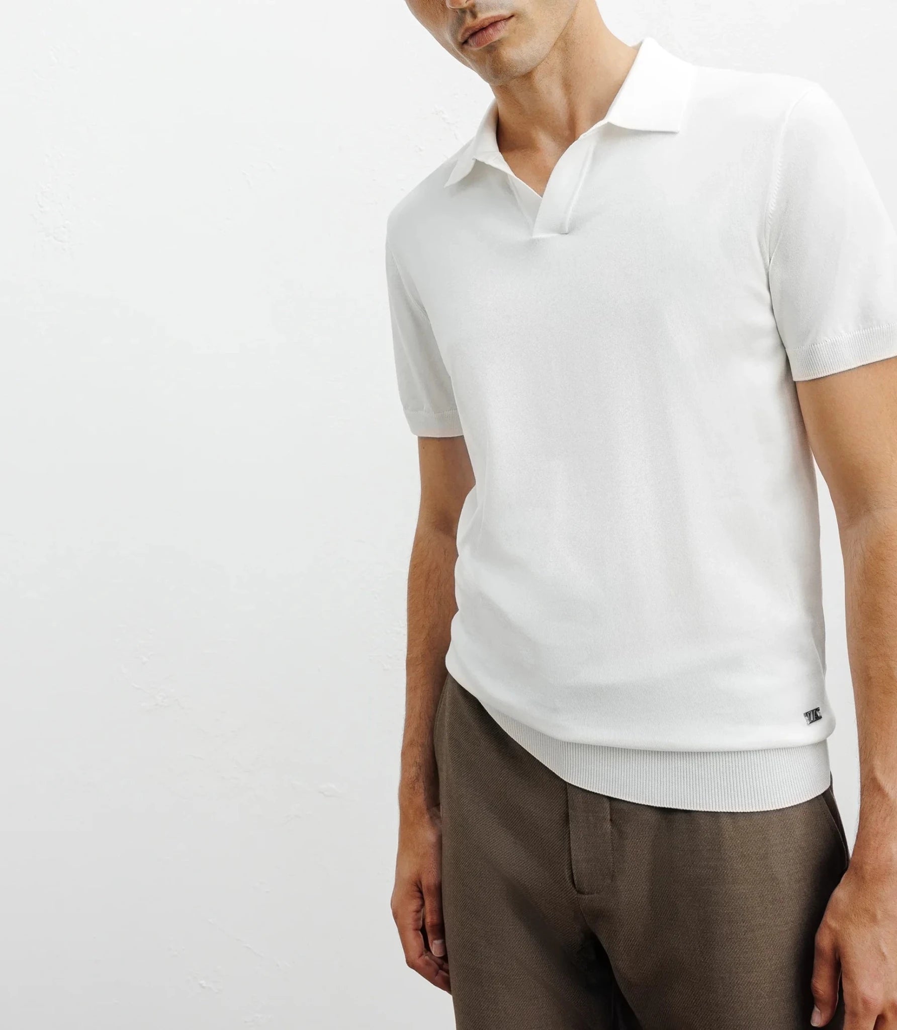 Polo col ouvert en maille écru - IZAC
