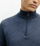Pull à col demi zippé mérinos indigo