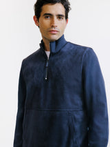 Sweat demi-zippé bi-matière marine