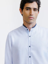 Chemise col mao avec coudière en suède ciel