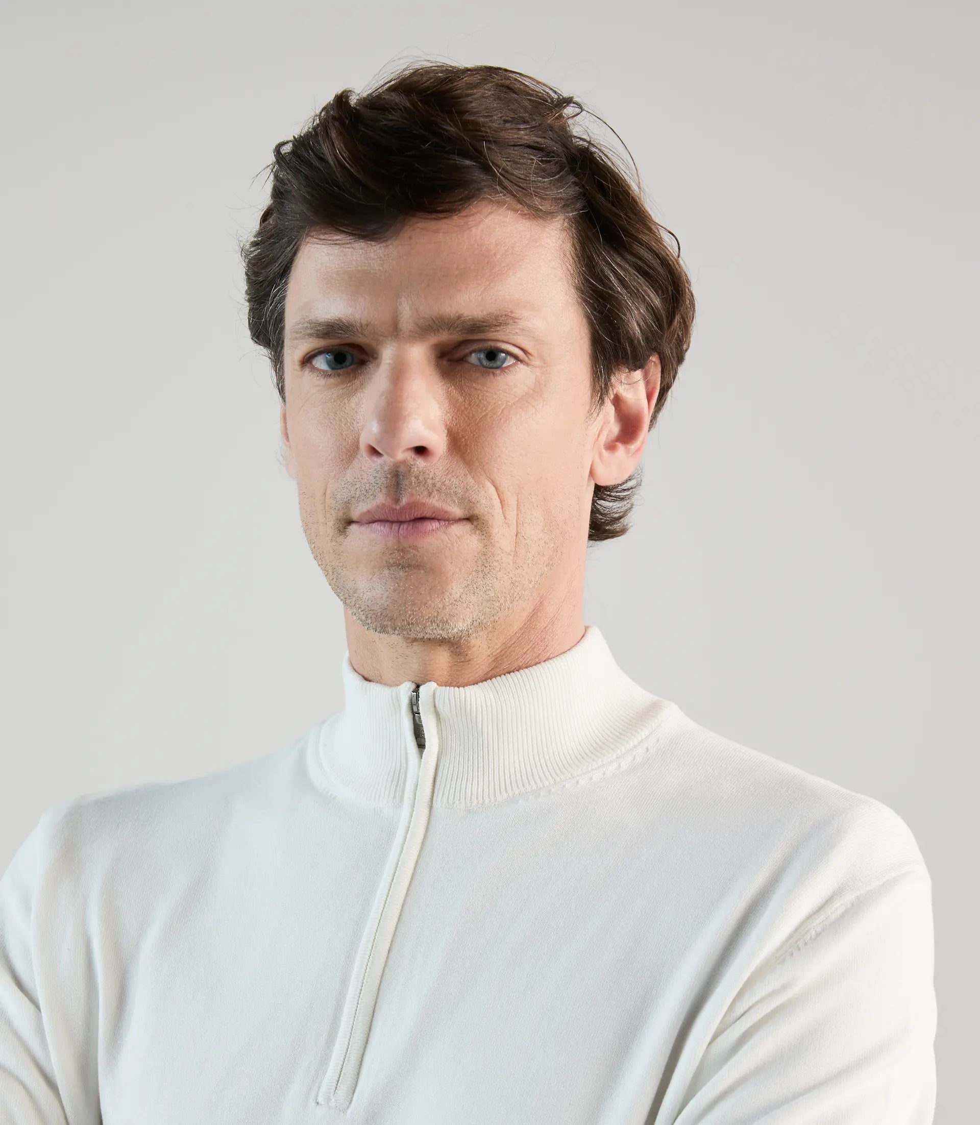 Pull demi - zip à col montant écru - IZAC