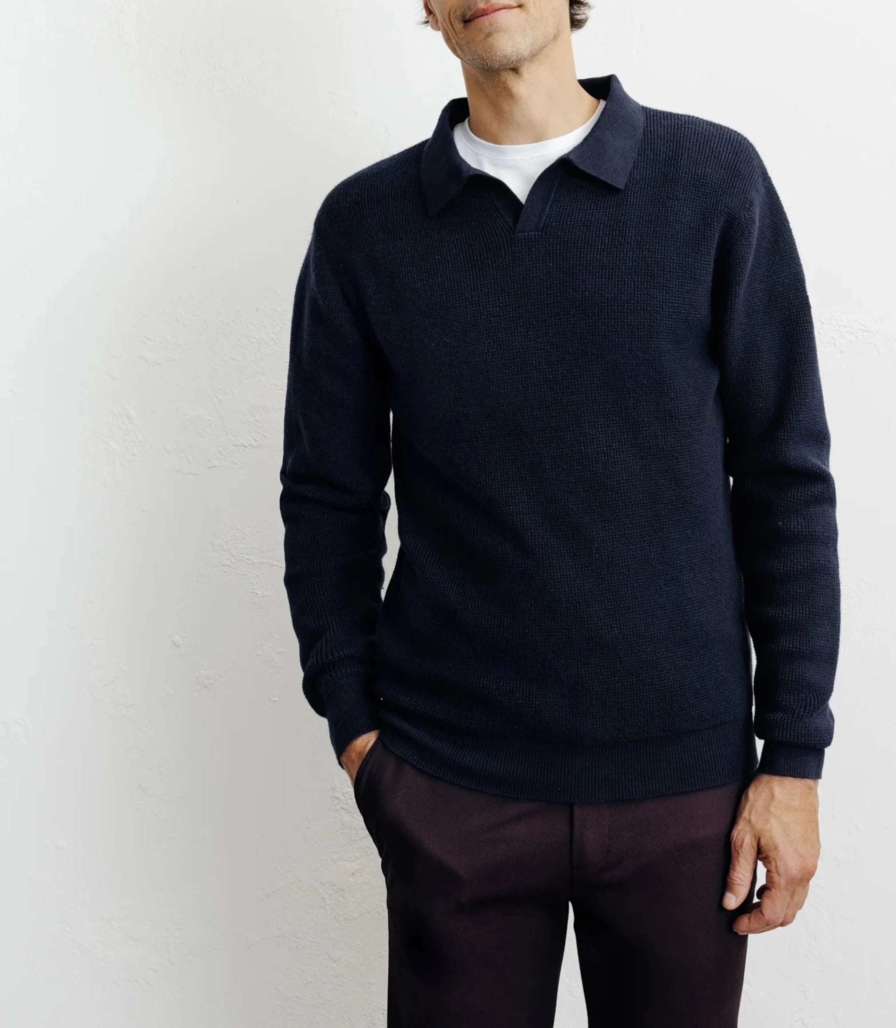 Pull col polo ouvert marine - IZAC