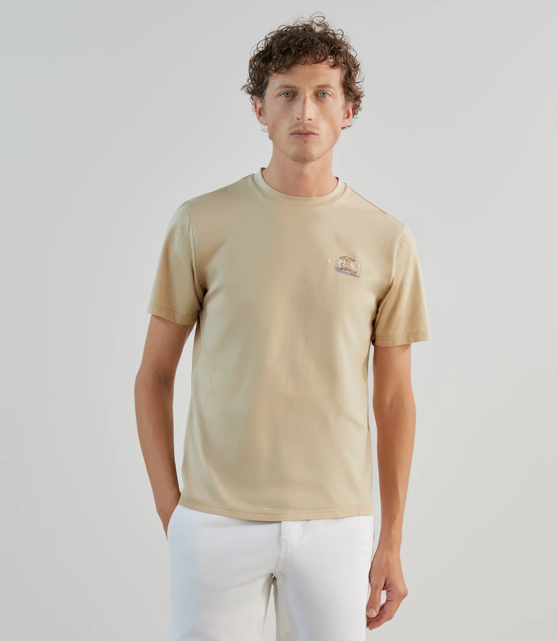 T-shirt col rond avec print beige - IZAC