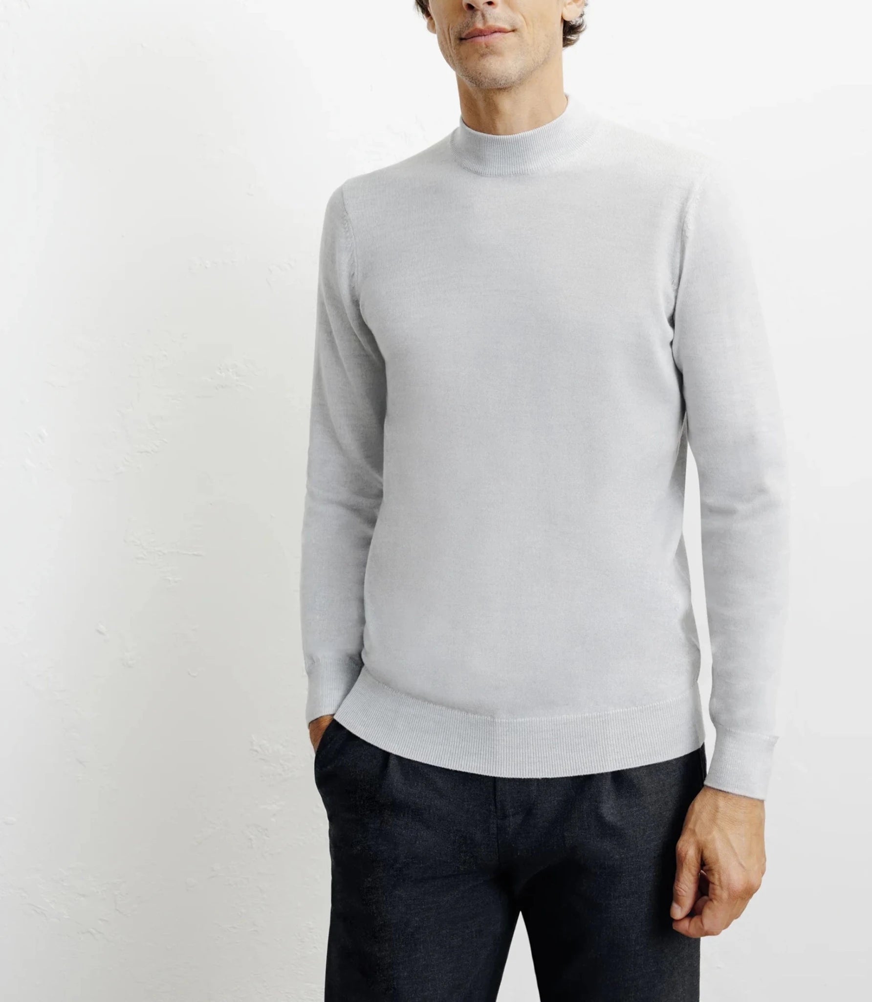 Pull col cheminée mérinos gris chiné - IZAC