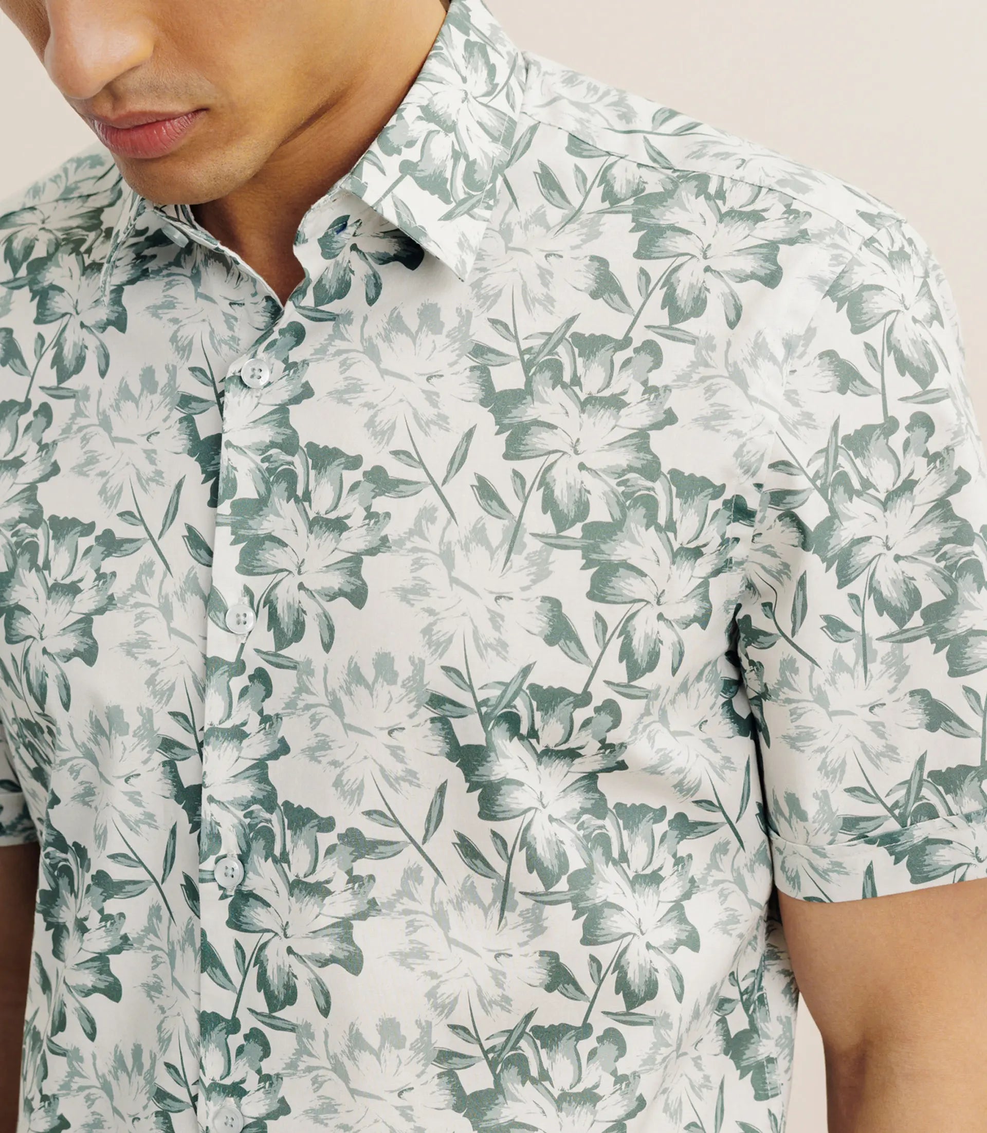 Chemise imprimée manches courtes verte - IZAC