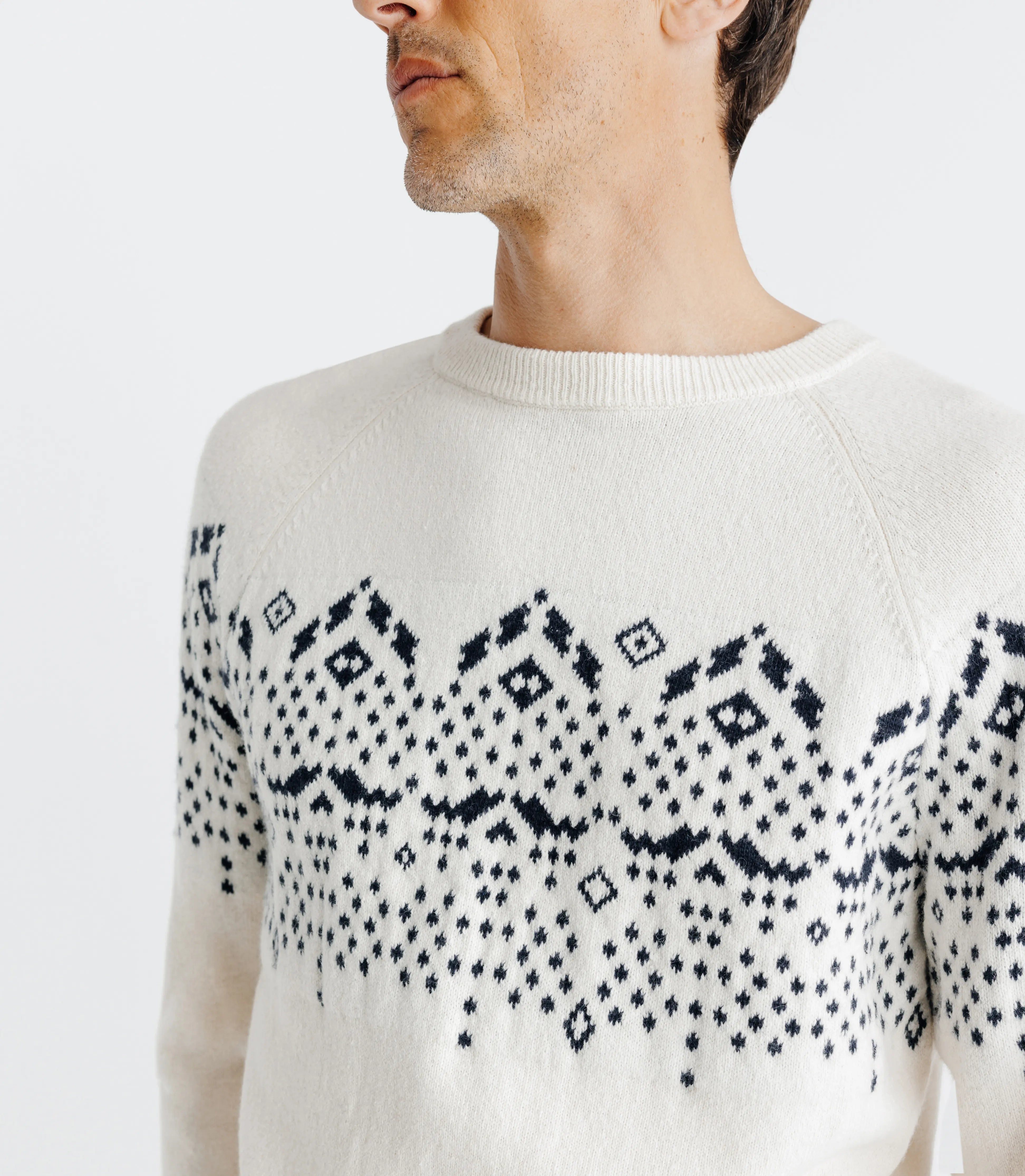 Pull en jacquard col rond écru - IZAC