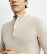 Beige half-zipped stand-up collar sweater