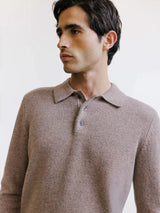 Pull en laine à col polo boutonné châtain