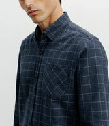 Navy small-check casual shirt