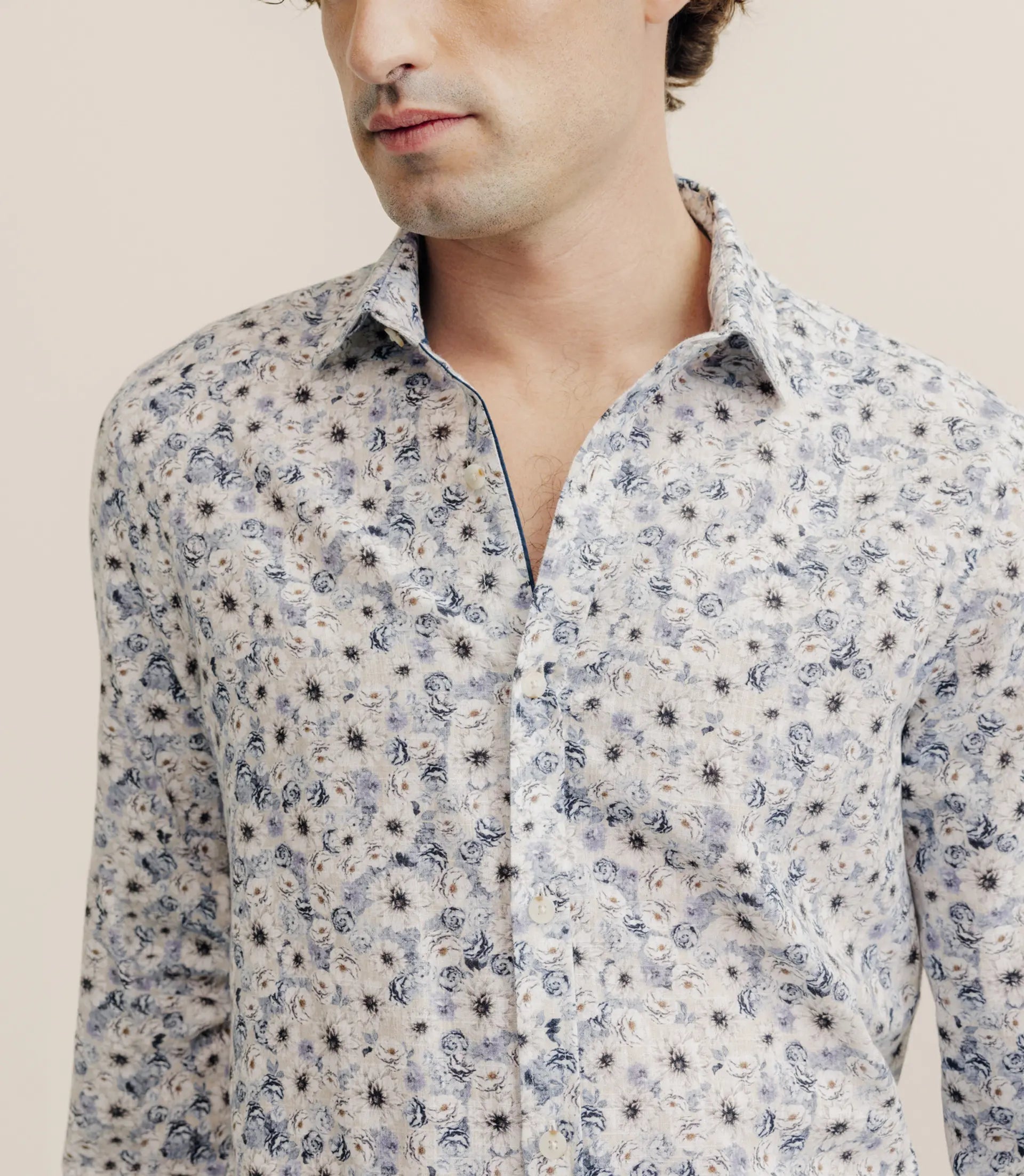 Chemise à fleurs 100% coton bleu