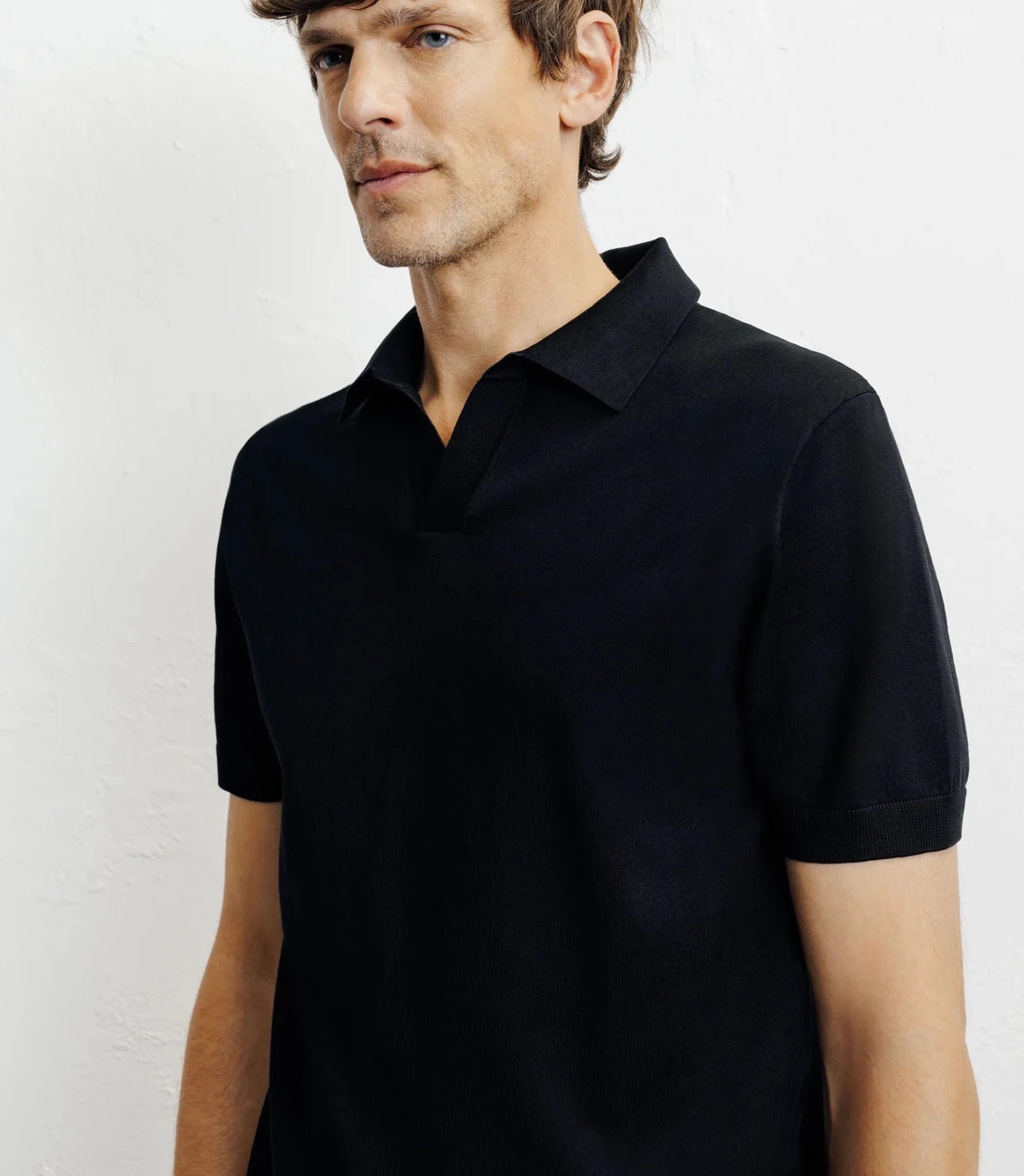 Polo col ouvert en maille noir