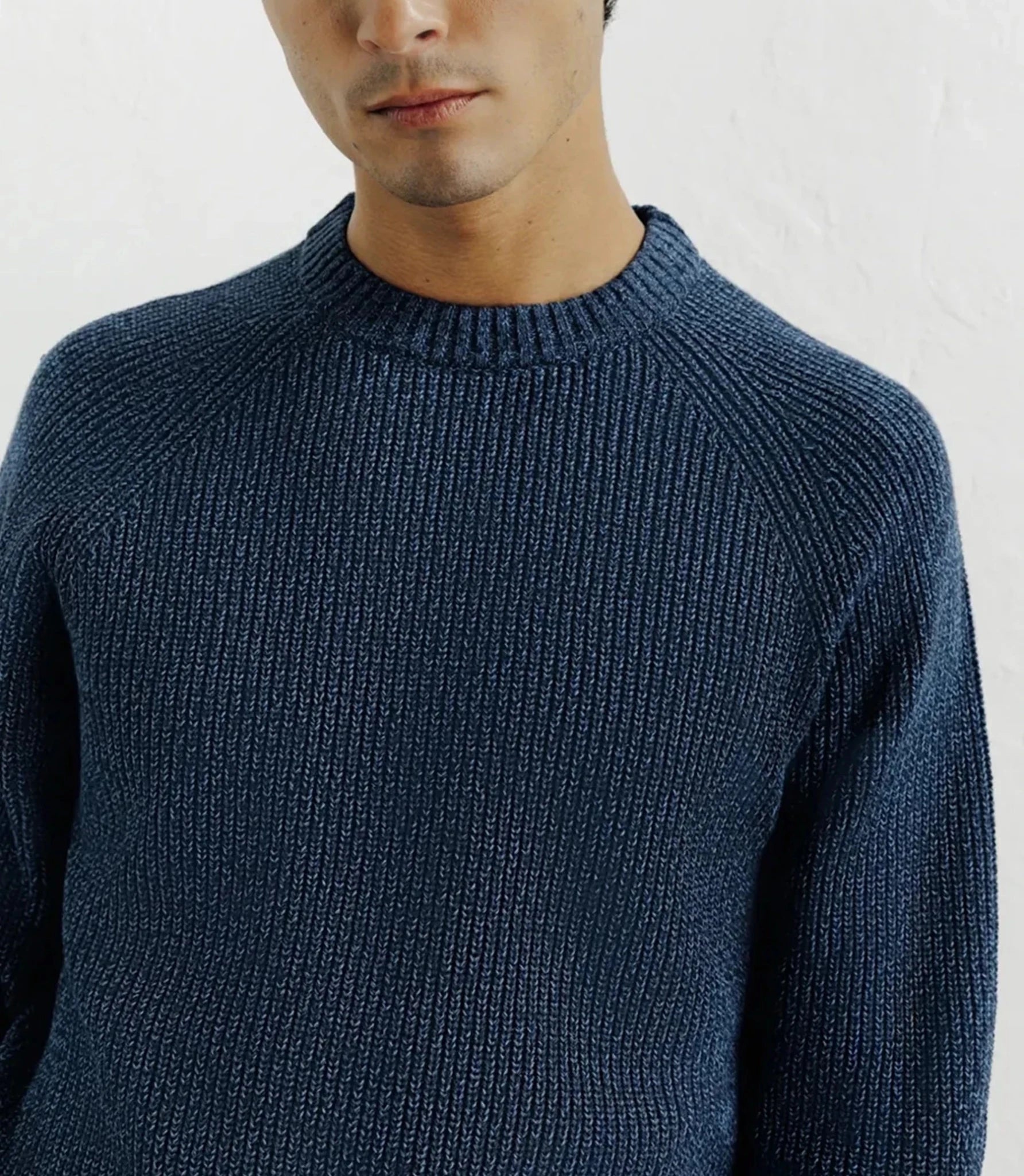 Pull col rond mouliné marine