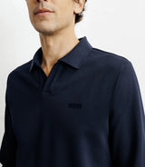 Long-sleeved open-neck polo shirt navy