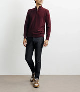 Pull à col demi zippé mérinos bordeaux