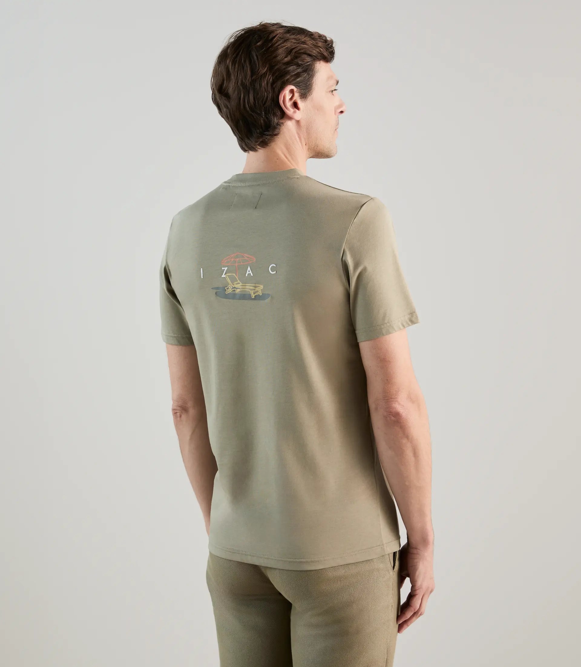 T-shirt col rond avec print kaki clair - IZAC