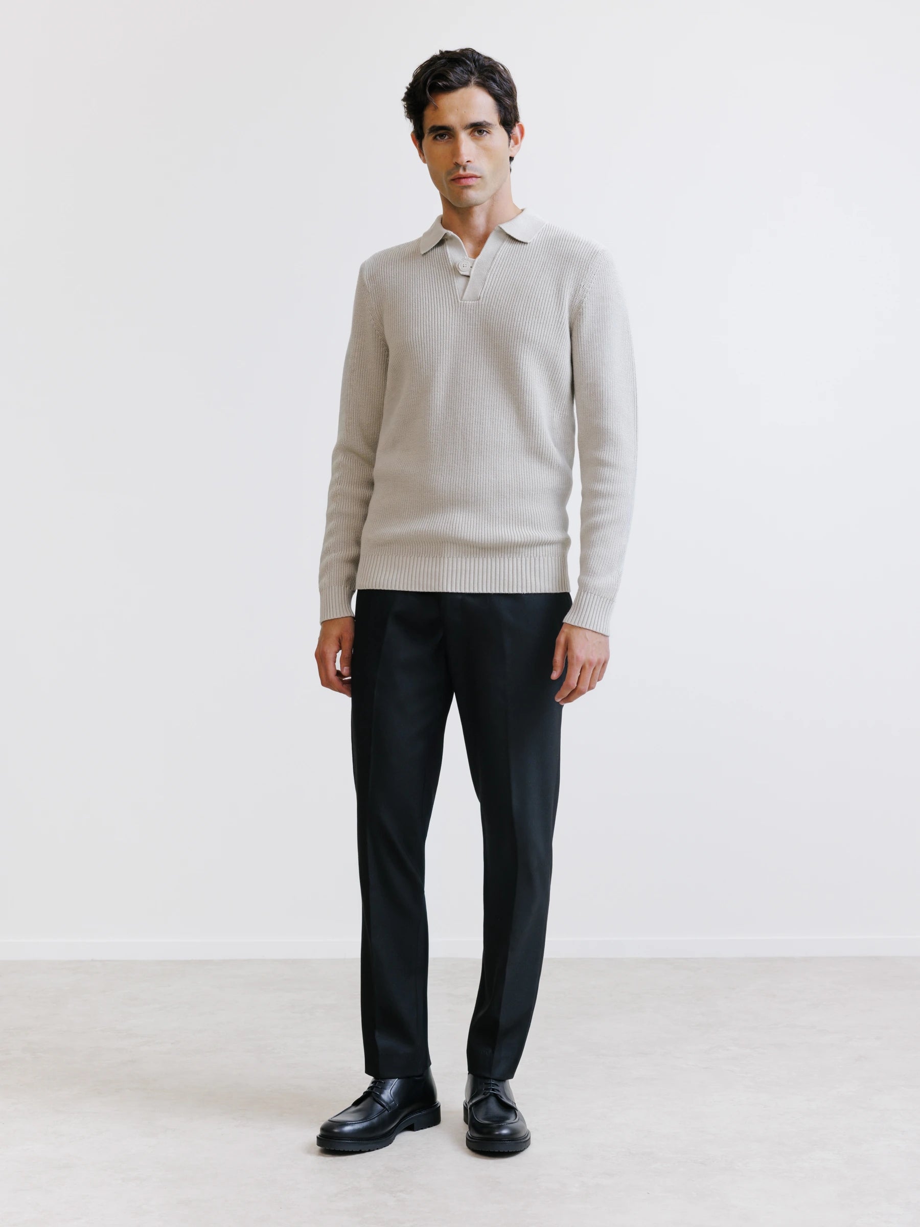 Pull col polo ouvert 1 bouton mastic