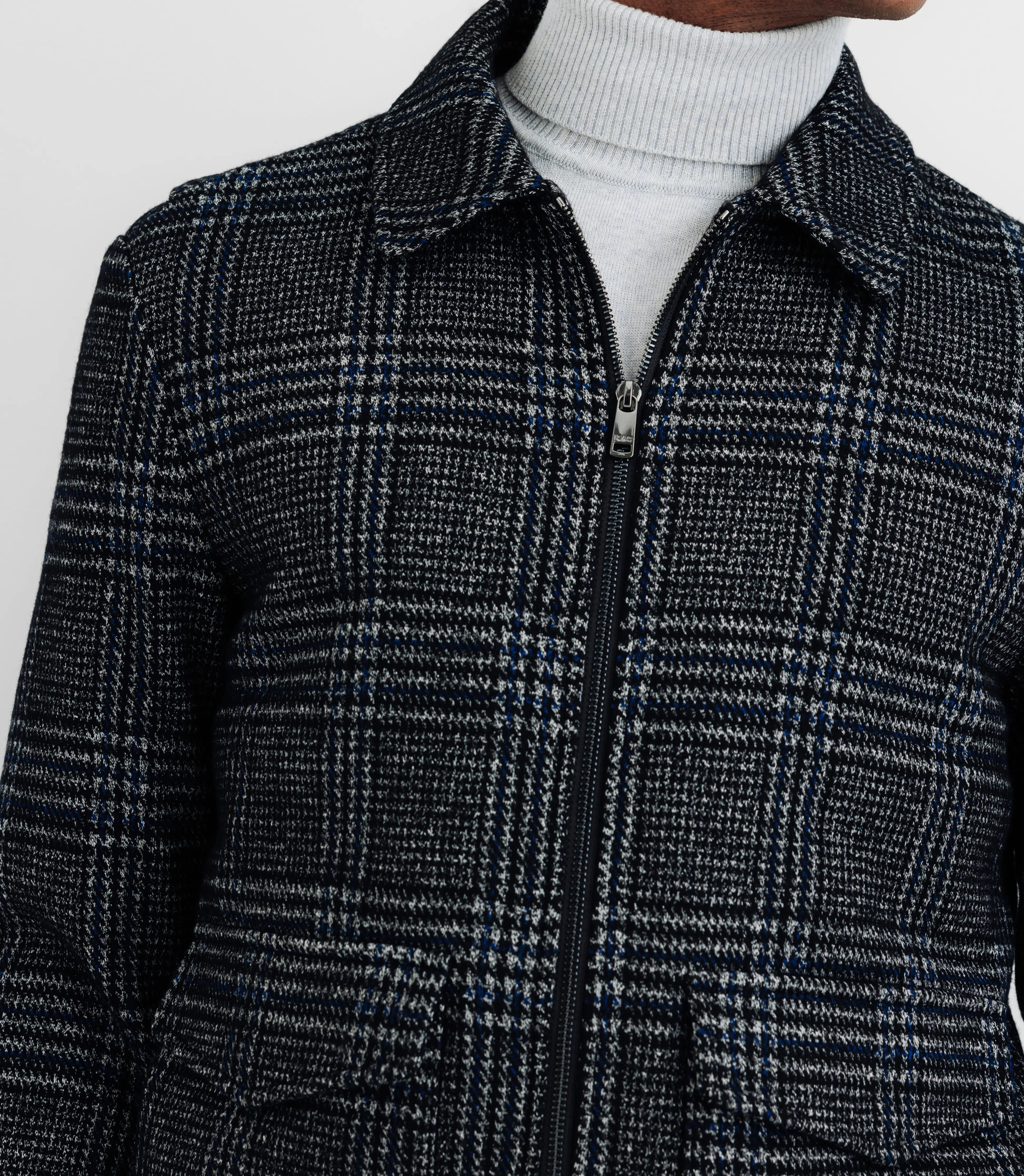 Blouson en laine col chemise marine - IZAC