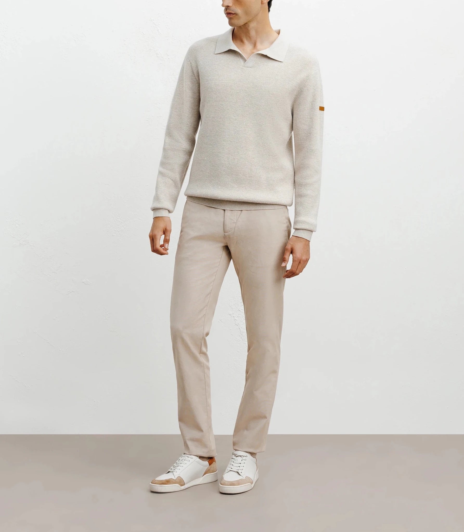 Pull col polo ouvert beige