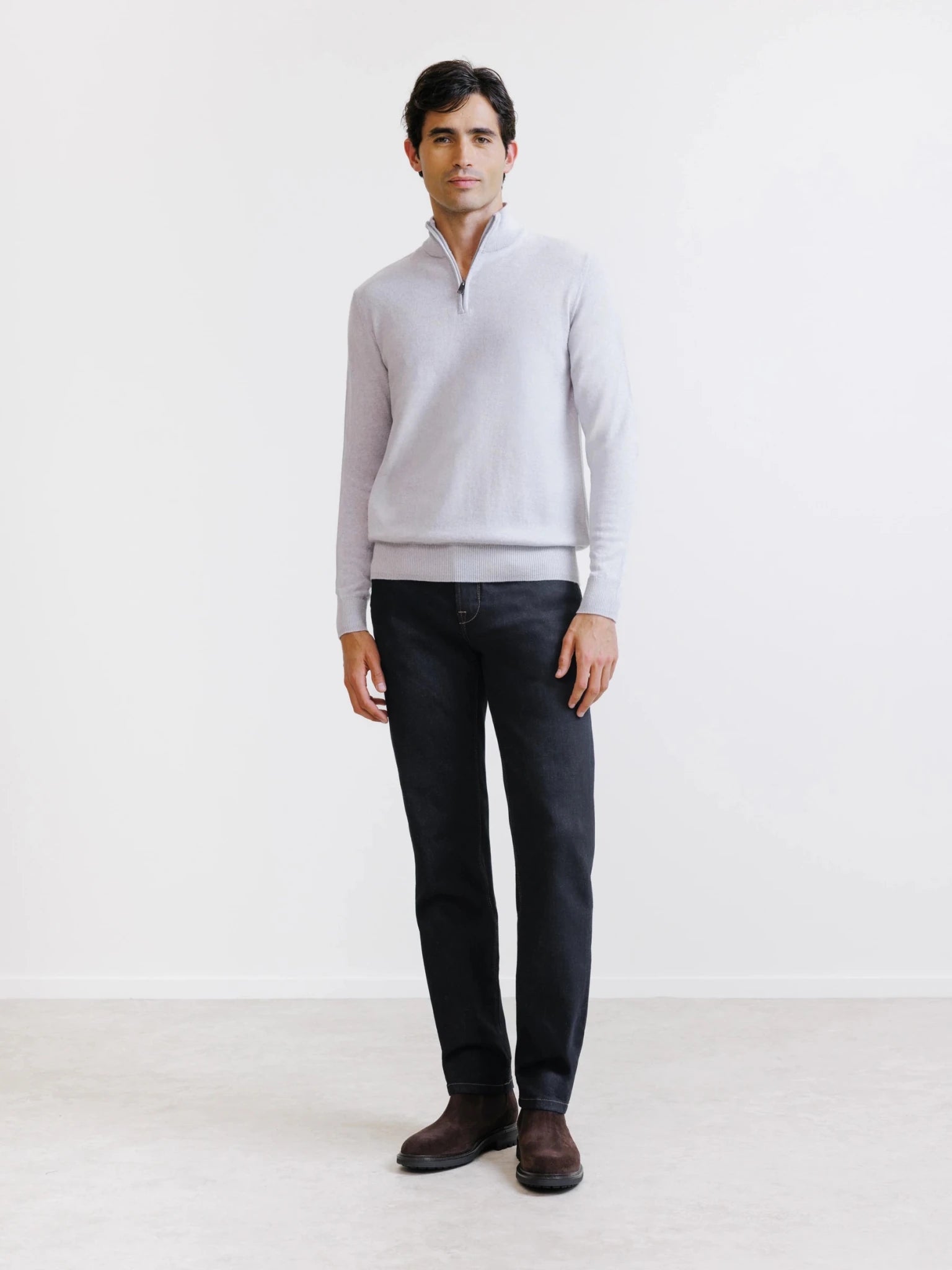 Pull demi-zippé en laine mérinos gris chiné - IZAC