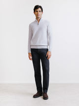 Pull demi-zippé en laine mérinos gris chiné