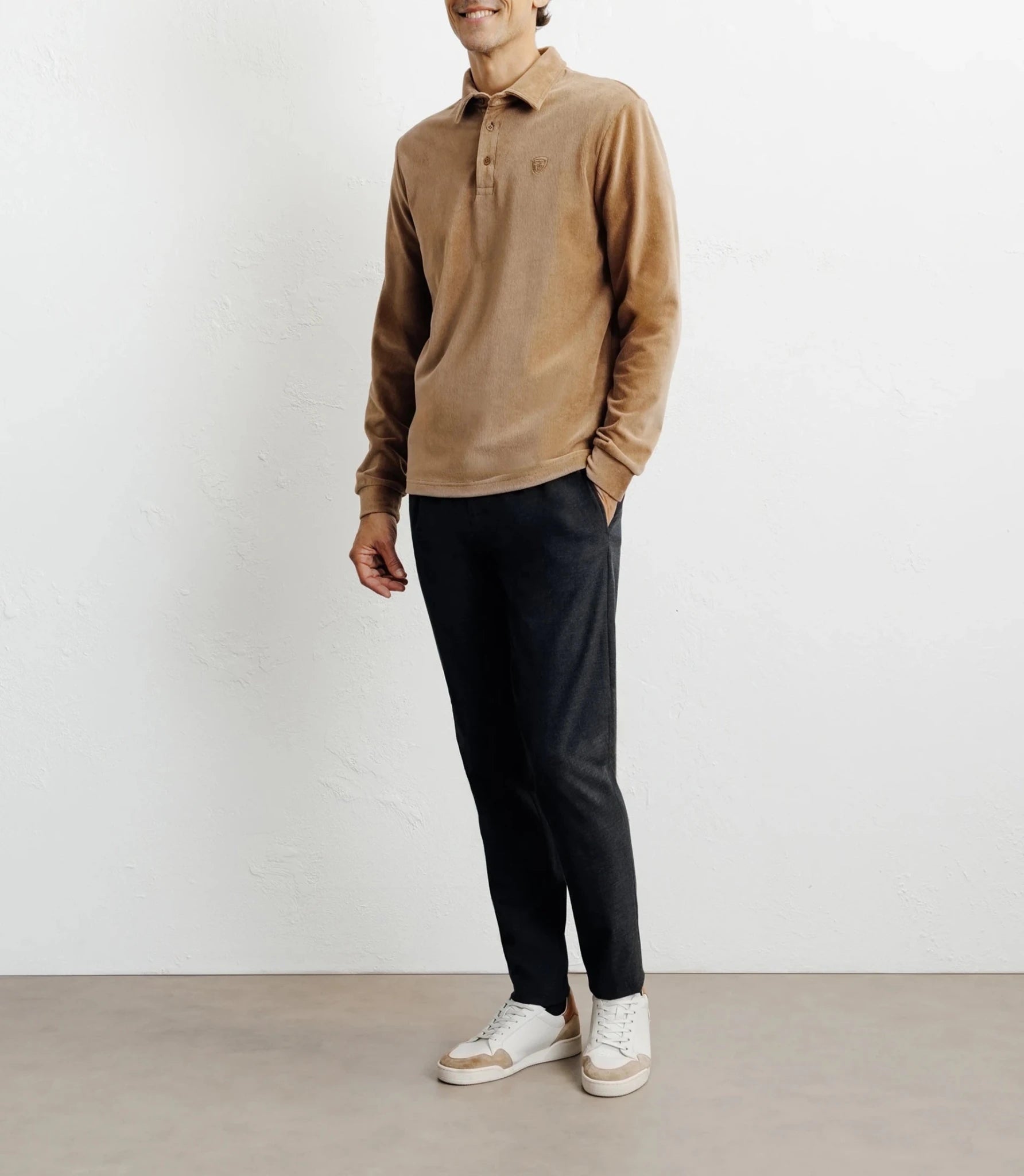 Polo boutonné manches longues camel - IZAC