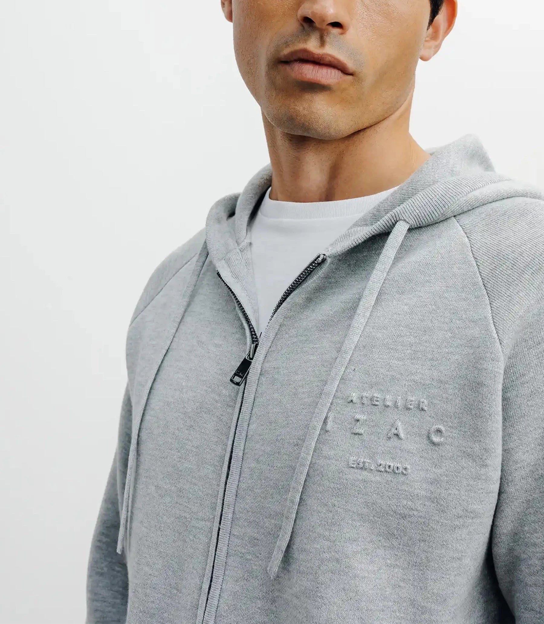 Hoodie zippé à capuche en maille gris chiné