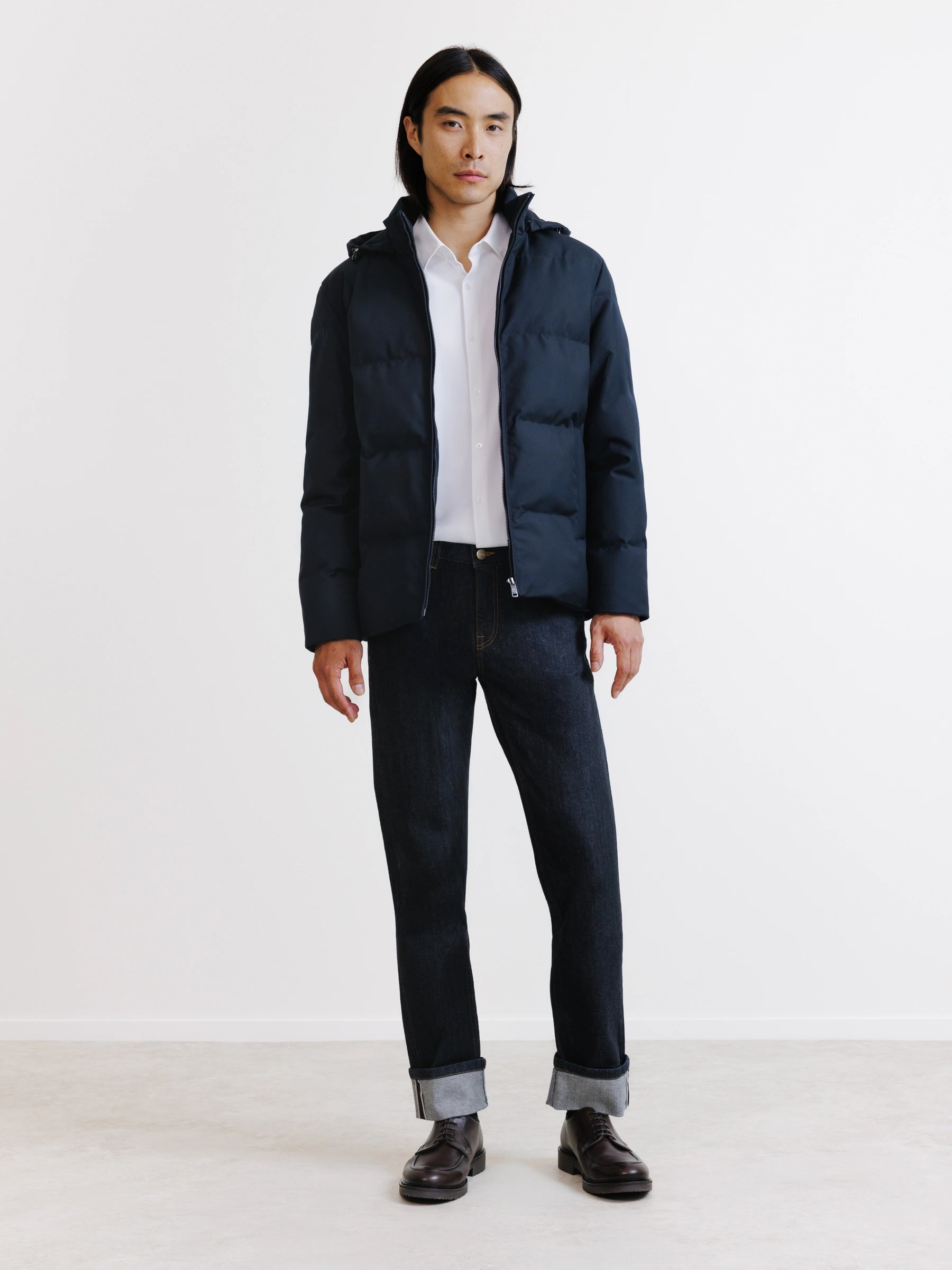 Navy short puffer jacket