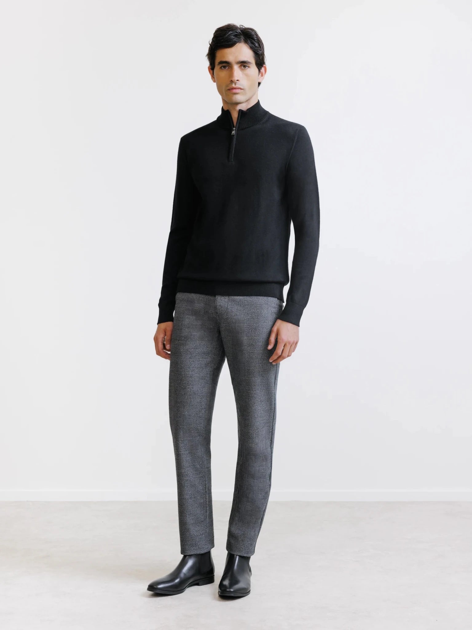Pull demi zippé mérinos noir