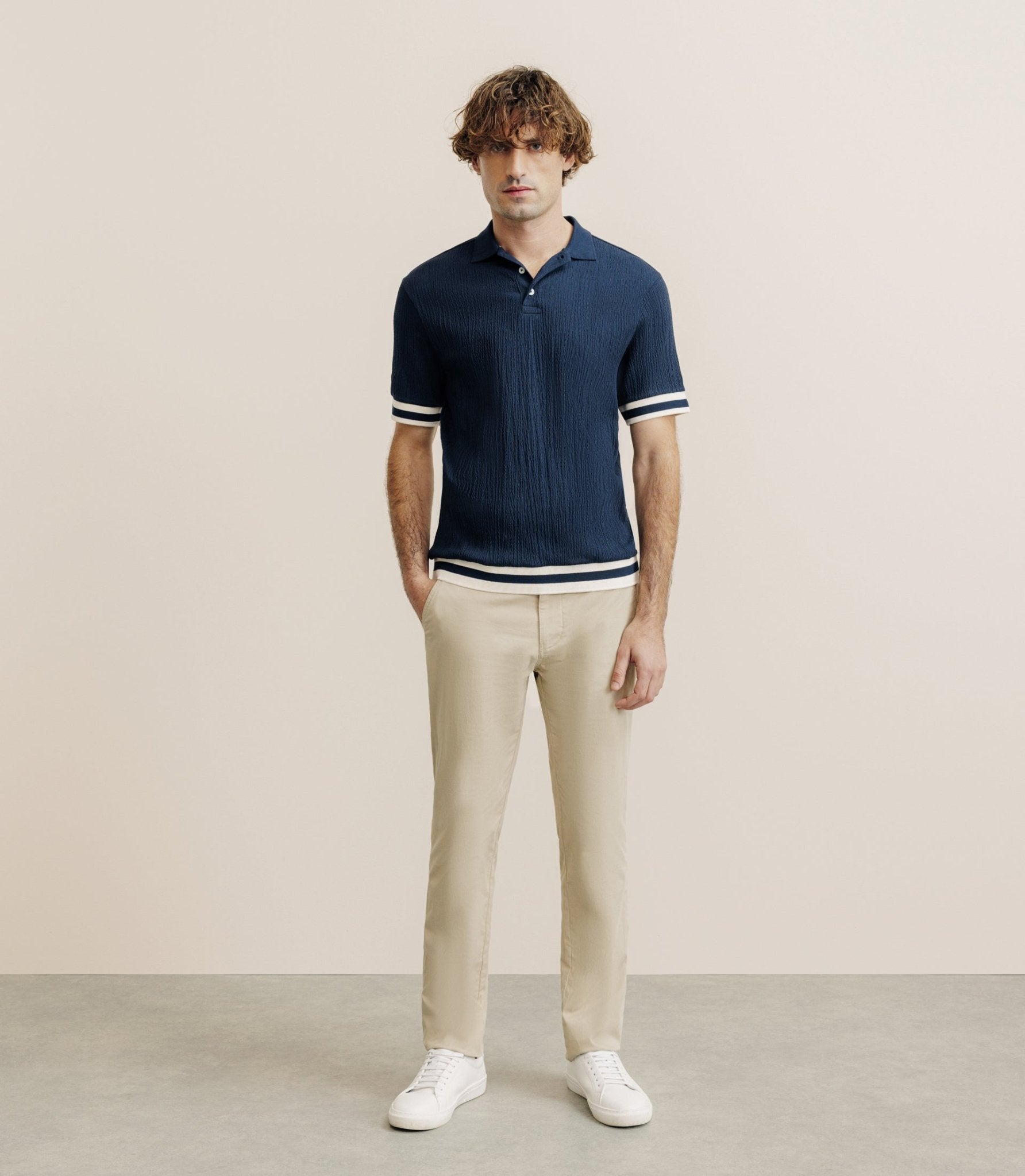 Polo boutonné en jersey marine - IZAC