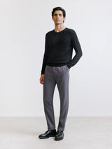 Black merino wool V-neck sweater