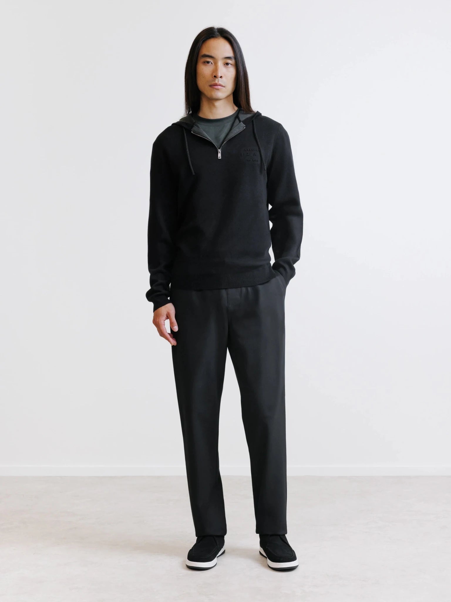Hoodie en maille à capuche demi-zippé noir