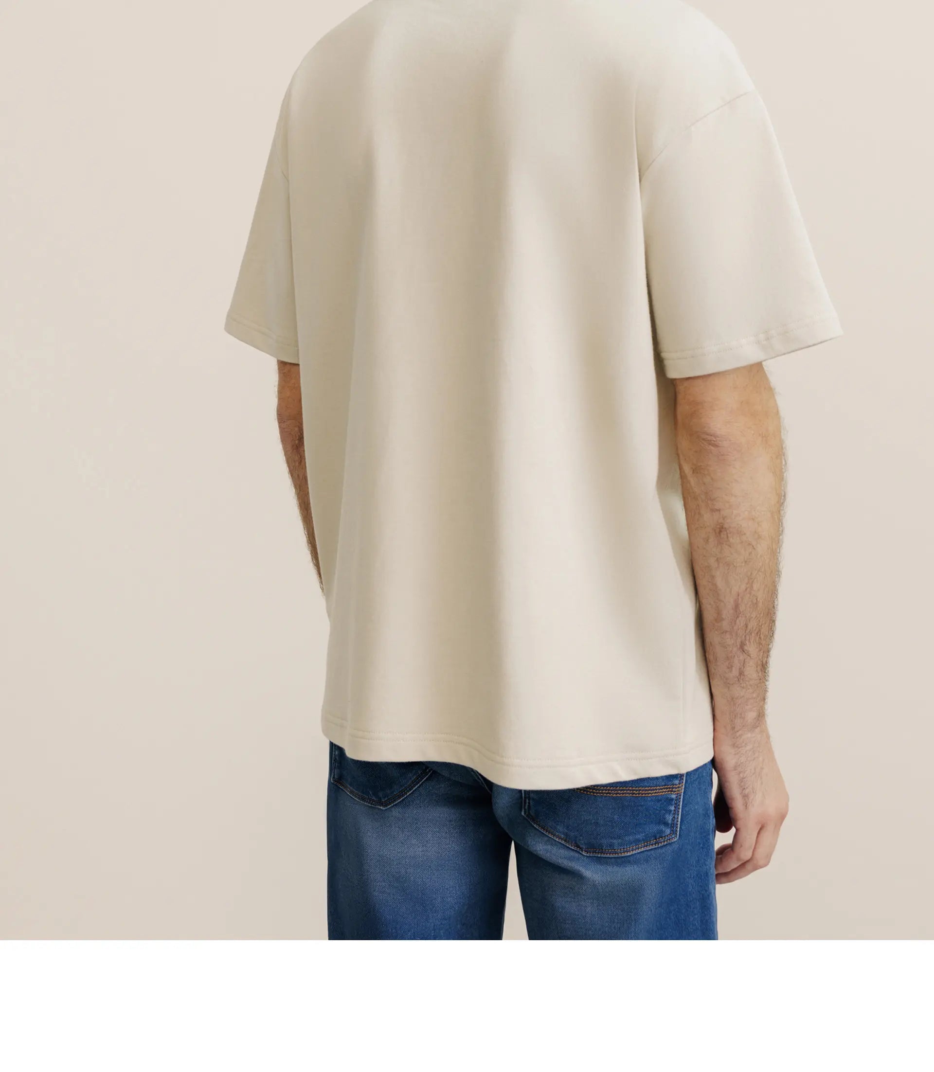 T-shirt uni oversize col rond beige - IZAC