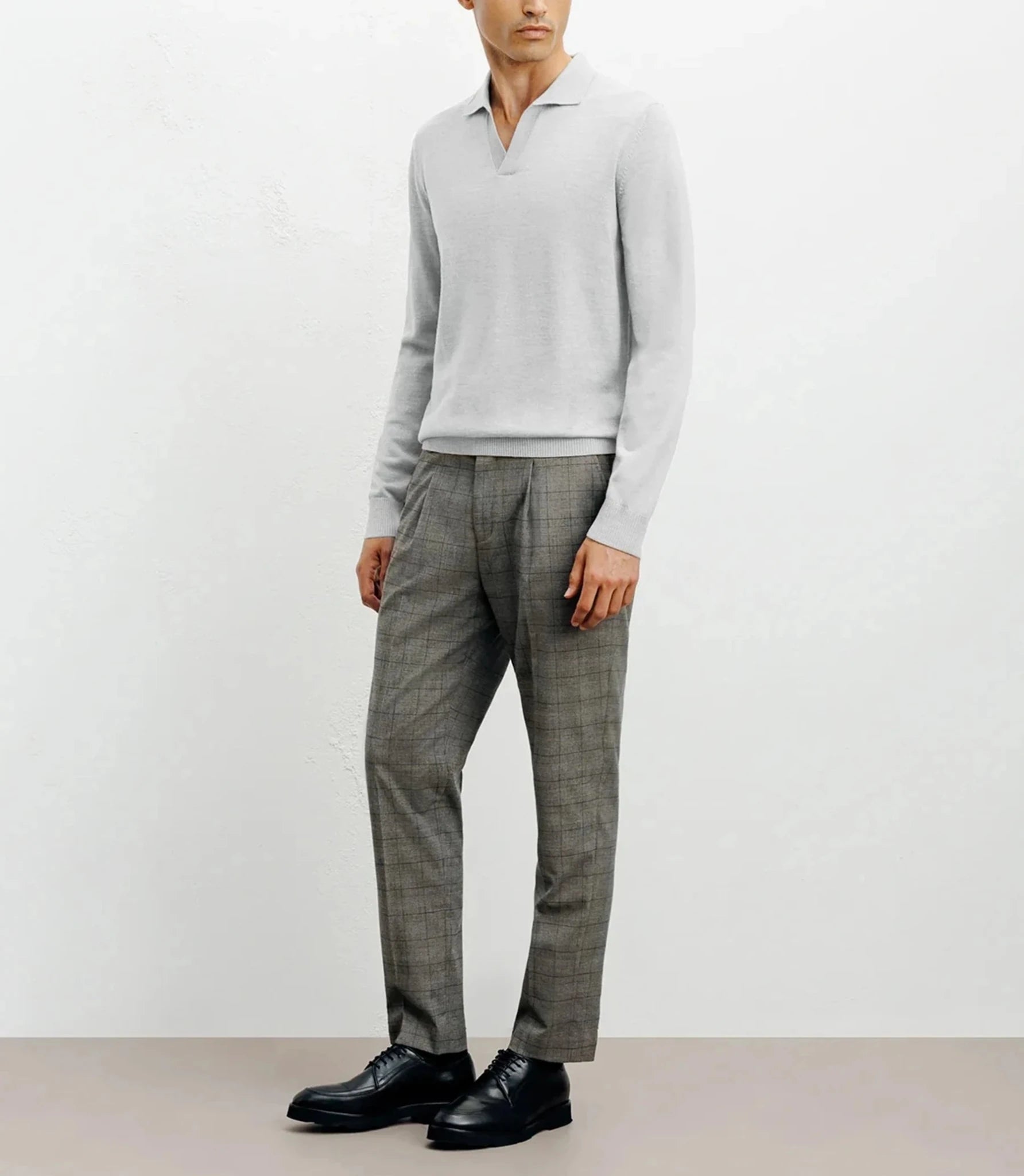 Grey Merino Wool Polo Neck Sweater