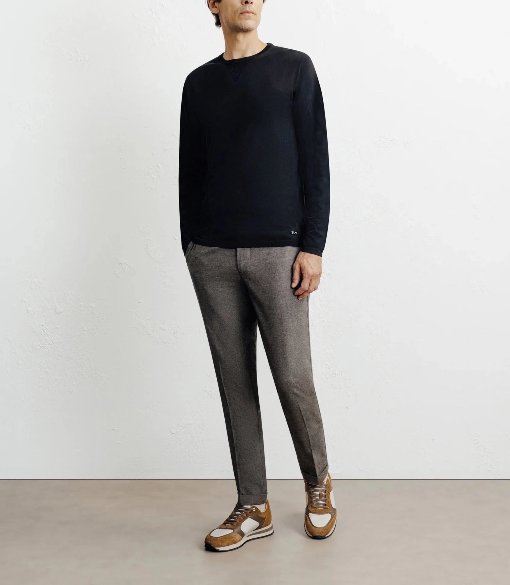 Pull manches longues col rond en maille noir - IZAC