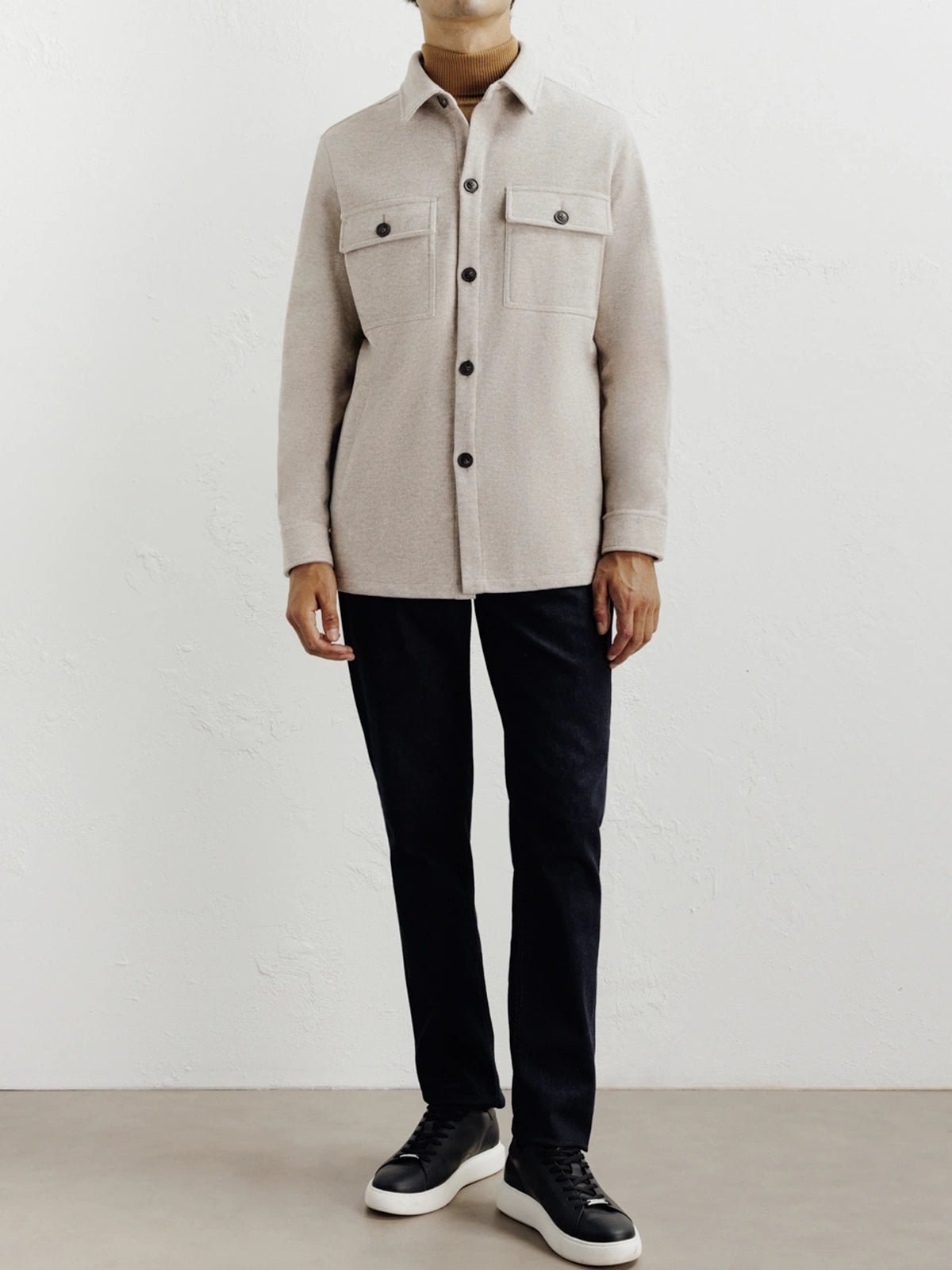 Veste casual col chemise beige